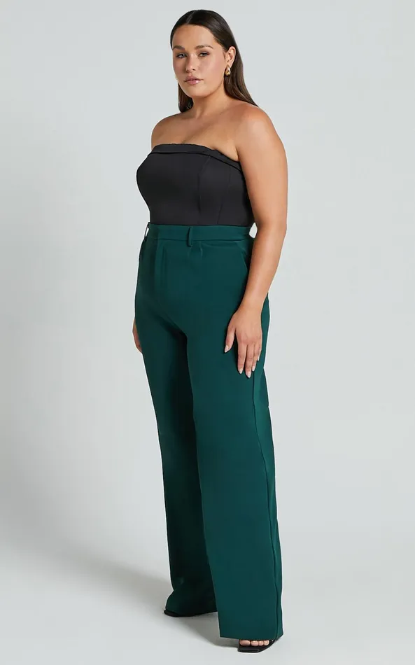 Showpo Lorcan Pants 8211 High Waisted Tailored Pants In Forest Green Women Curve Clothes