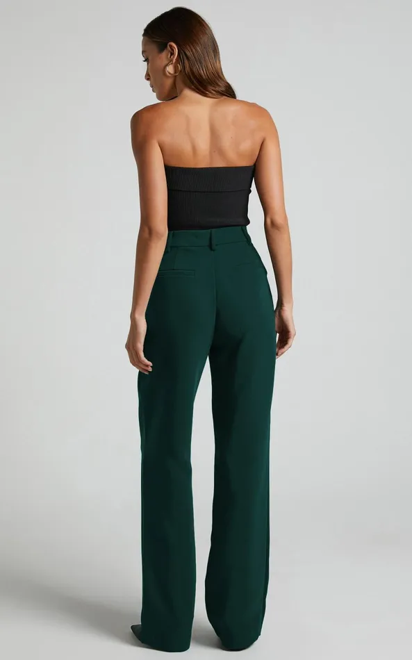 Showpo Lorcan Pants 8211 High Waisted Tailored Pants In Forest Green Women Curve Clothes