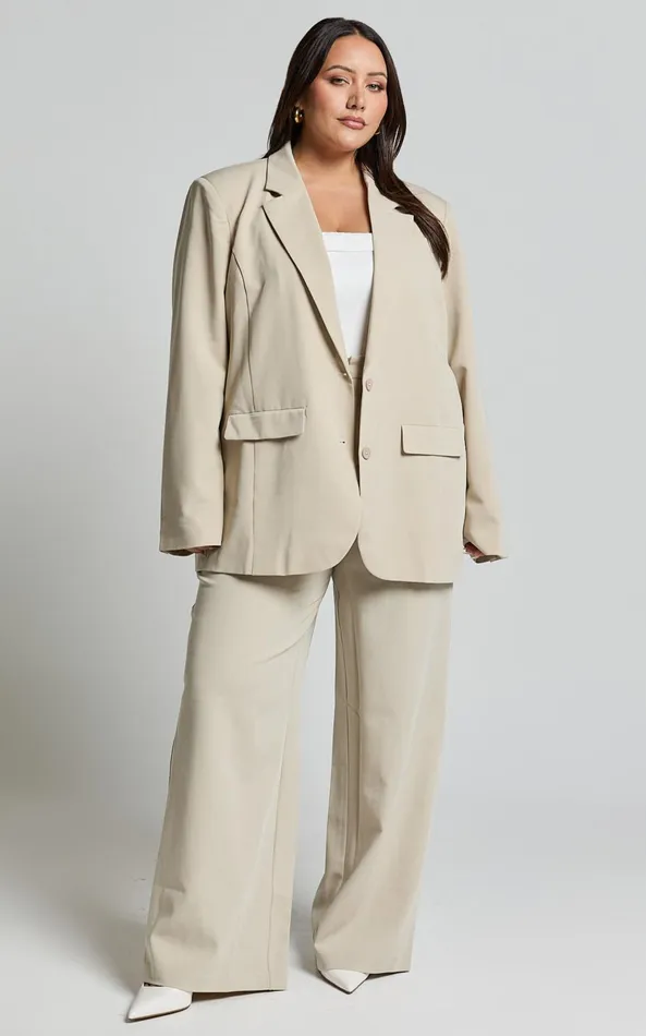 Showpo Lorcan Pants 8211 High Waisted Tailored Pants In Stone Women Curve Clothes