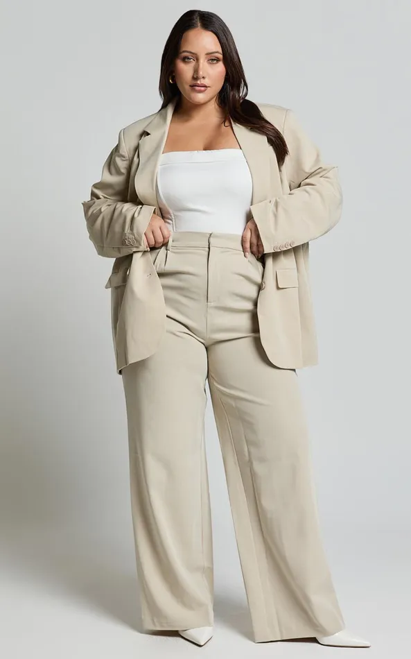 Showpo Lorcan Pants 8211 High Waisted Tailored Pants In Stone Women Curve Clothes