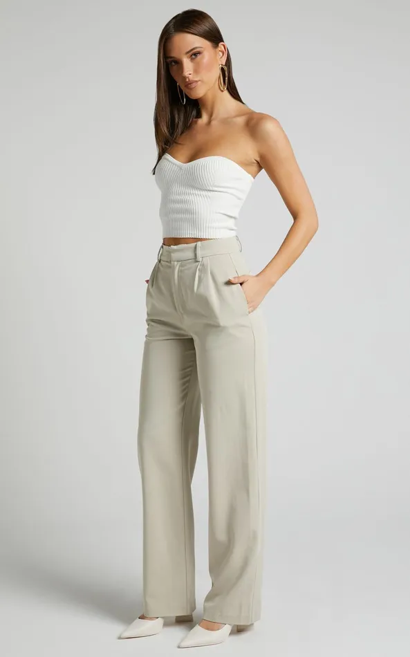 Showpo Lorcan Pants 8211 High Waisted Tailored Pants In Stone Women Curve Clothes