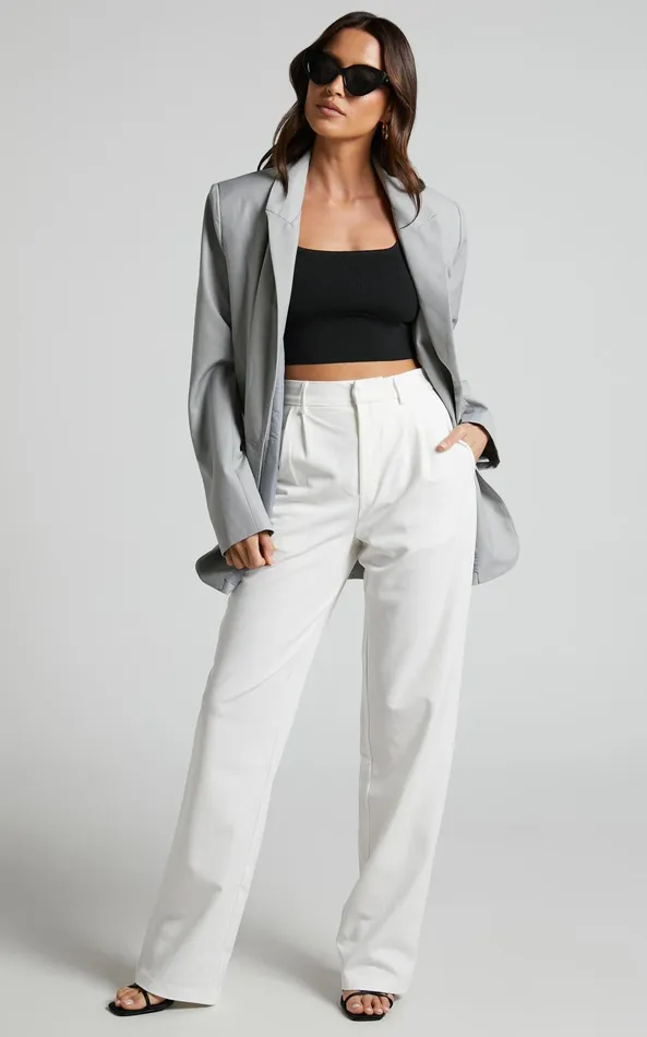 Showpo Lorcan Pants 8211 High Waisted Tailored Pants In White Women Curve Clothes