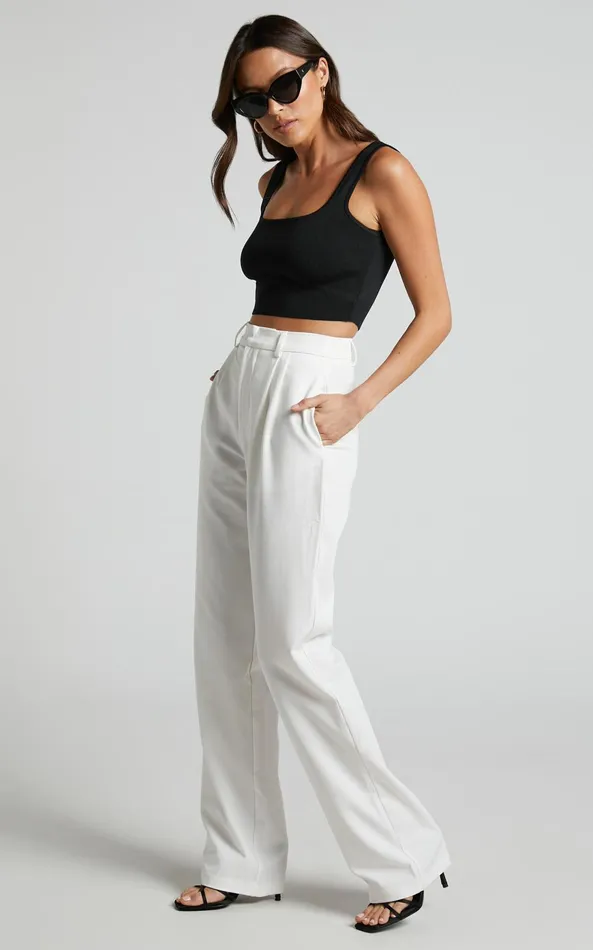 Showpo Lorcan Pants 8211 High Waisted Tailored Pants In White Women Curve Clothes