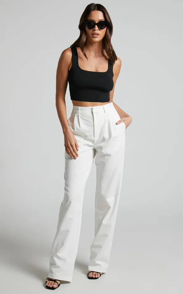 Showpo Lorcan Pants 8211 High Waisted Tailored Pants In White Women Curve Clothes