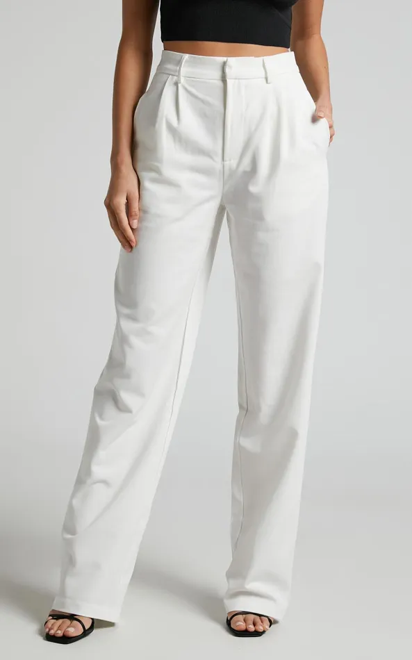 Showpo Lorcan Pants 8211 High Waisted Tailored Pants In White Women Curve Clothes