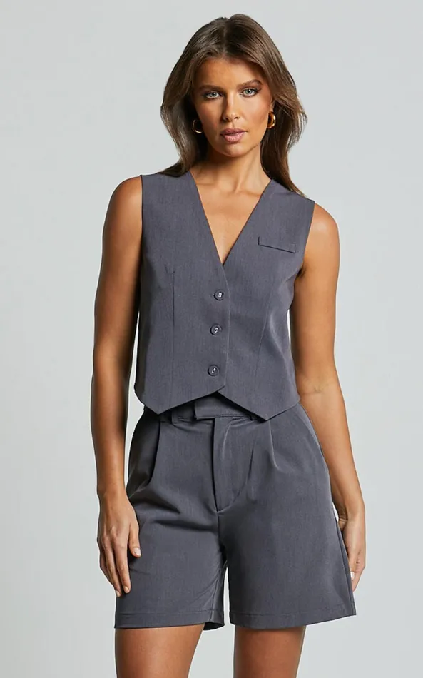 Showpo Lorcan Vest 8211 Tailored Vest In Charcoal Women Tops