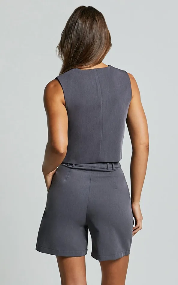 Showpo Lorcan Vest 8211 Tailored Vest In Charcoal Women Tops