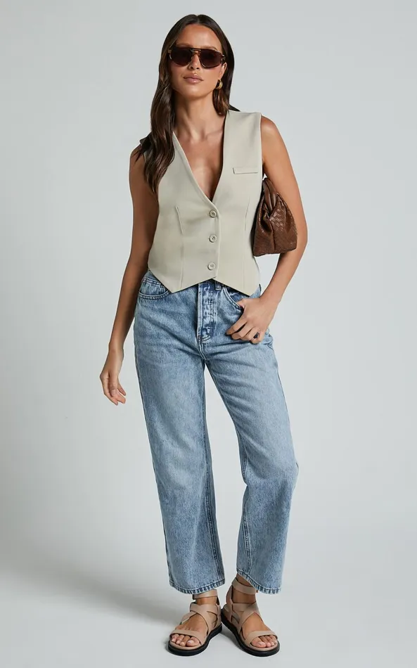 Showpo Lorcan Vest 8211 Tailored Vest In Stone Women Tops
