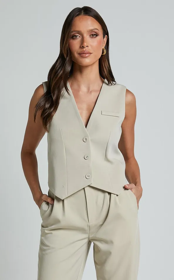 Showpo Lorcan Vest 8211 Tailored Vest In Stone Women Tops