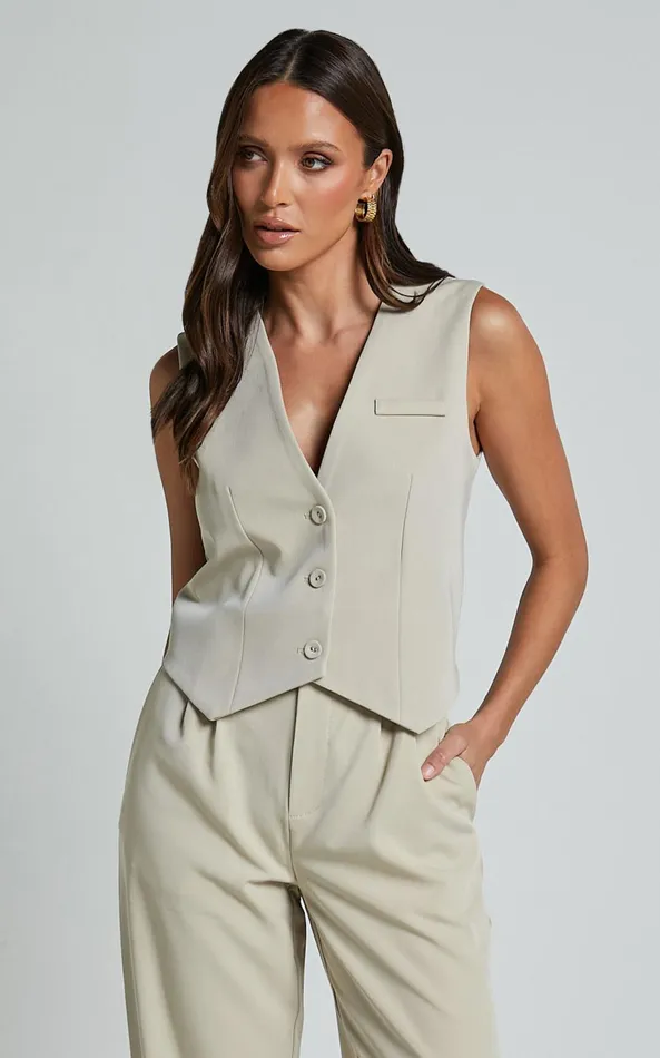 Showpo Lorcan Vest 8211 Tailored Vest In Stone Women Tops