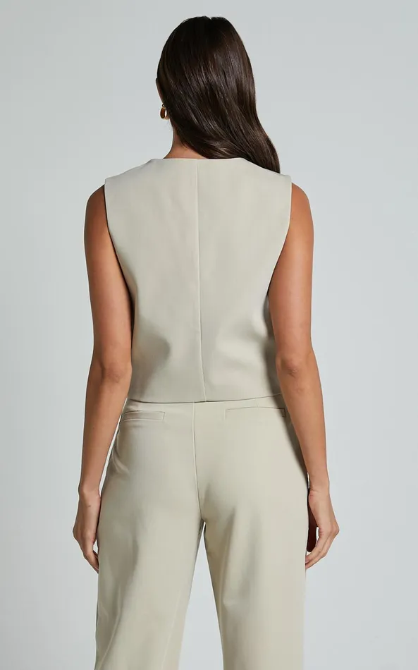 Showpo Lorcan Vest 8211 Tailored Vest In Stone Women Tops