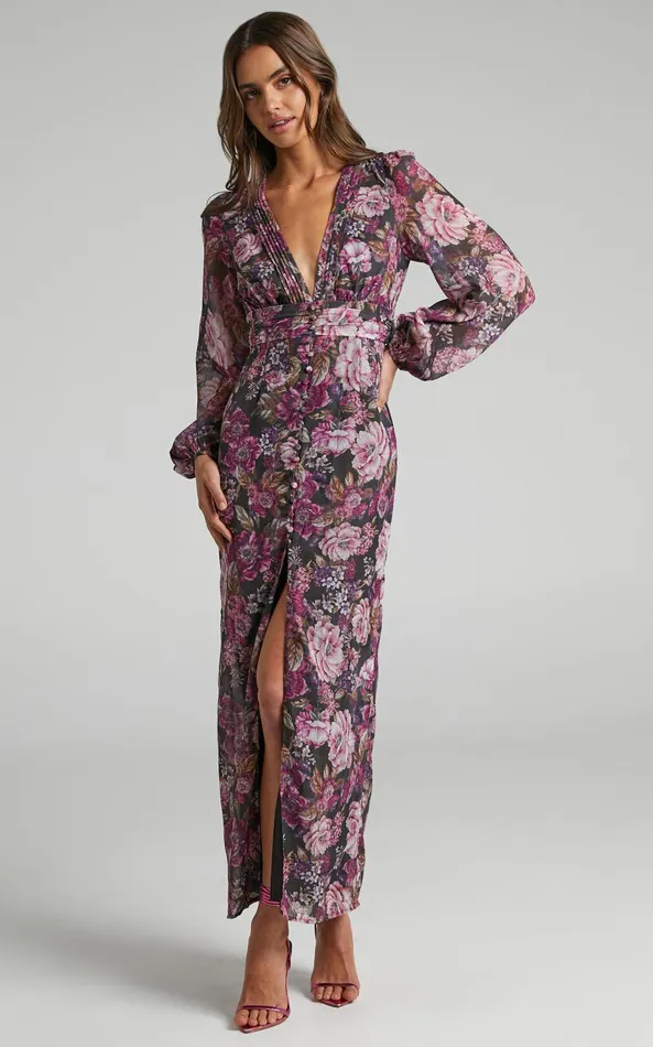 Showpo Lorelei Midi Dress 8211 V Neck Balloon Sleeve Dress In Harvest Floral Women Dresses Showpo Lorelei Midi Dress 8211 V Neck Balloon Sleeve Dress In Harvest Floral Women Dresses
