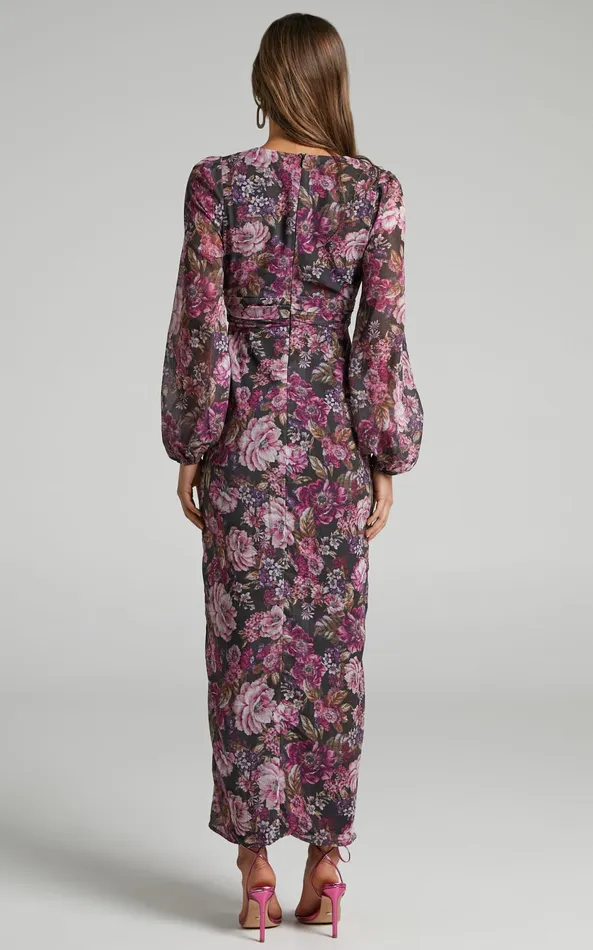 Showpo Lorelei Midi Dress 8211 V Neck Balloon Sleeve Dress In Harvest Floral Women Dresses
