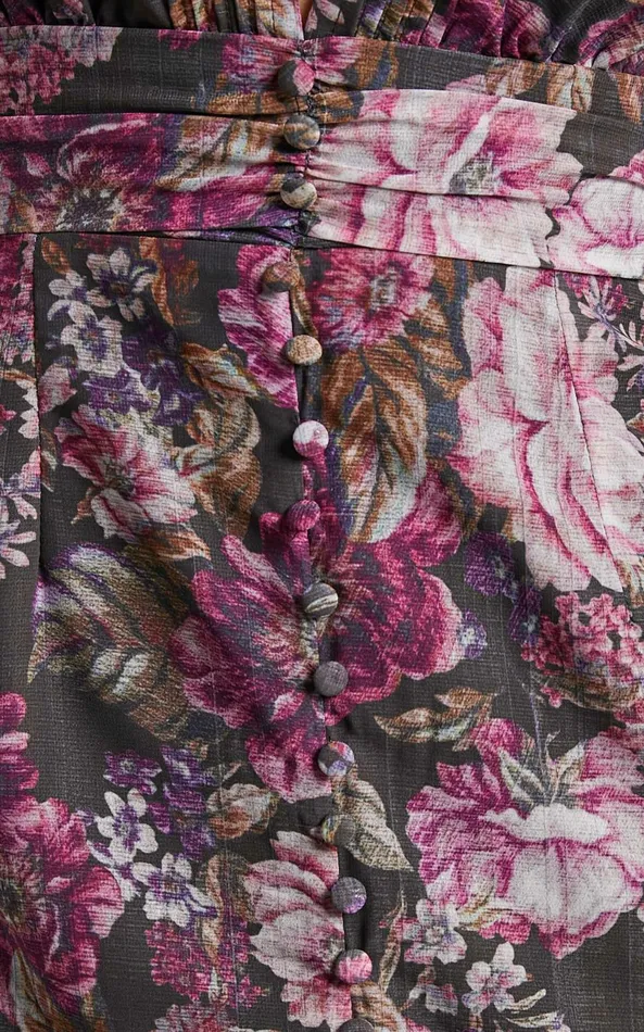 Showpo Lorelei Midi Dress 8211 V Neck Balloon Sleeve Dress In Harvest Floral Women Dresses