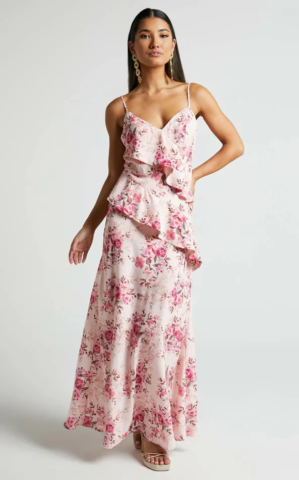 Showpo Loreli Midi Dress 8211 Ruffle Detail Slip Dress In Garden Floral Women Dresses