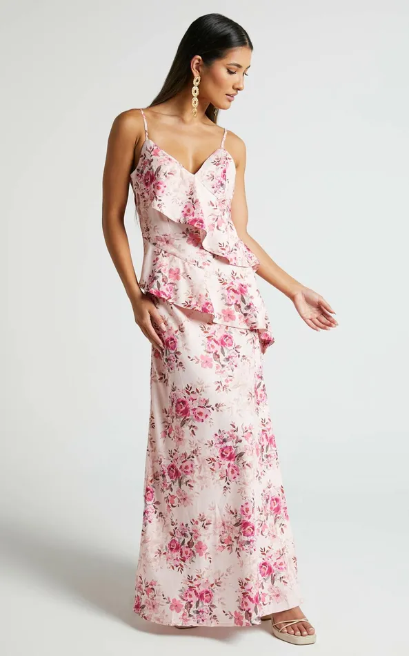 Showpo Loreli Midi Dress 8211 Ruffle Detail Slip Dress In Garden Floral Women Dresses