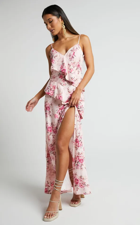 Showpo Loreli Midi Dress 8211 Ruffle Detail Slip Dress In Garden Floral Women Dresses