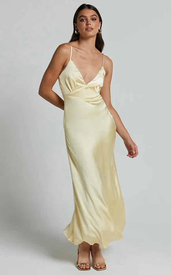 Showpo Lorenzia Maxi Dress 8211 Plunge Corset Underbust Detail Satin Dress In Lemon Women Dresses Showpo Lorenzia Maxi Dress 8211 Plunge Corset Underbust Detail Satin Dress In Lemon Women Dresses