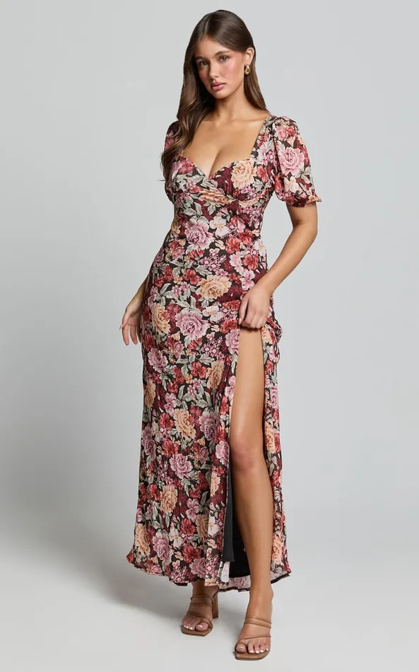 Showpo Lorie Maxi Dress 8211 Short Sleeve Cut Out Tie Back Dress In Boheme Floral Women Dresses