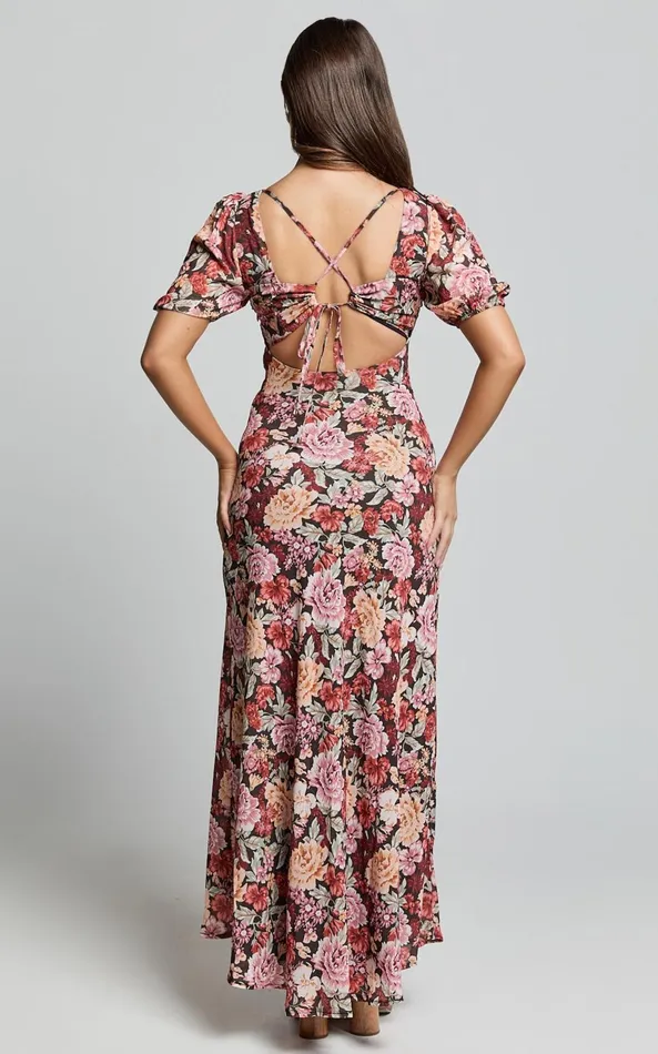 Showpo Lorie Maxi Dress 8211 Short Sleeve Cut Out Tie Back Dress In Boheme Floral Women Dresses