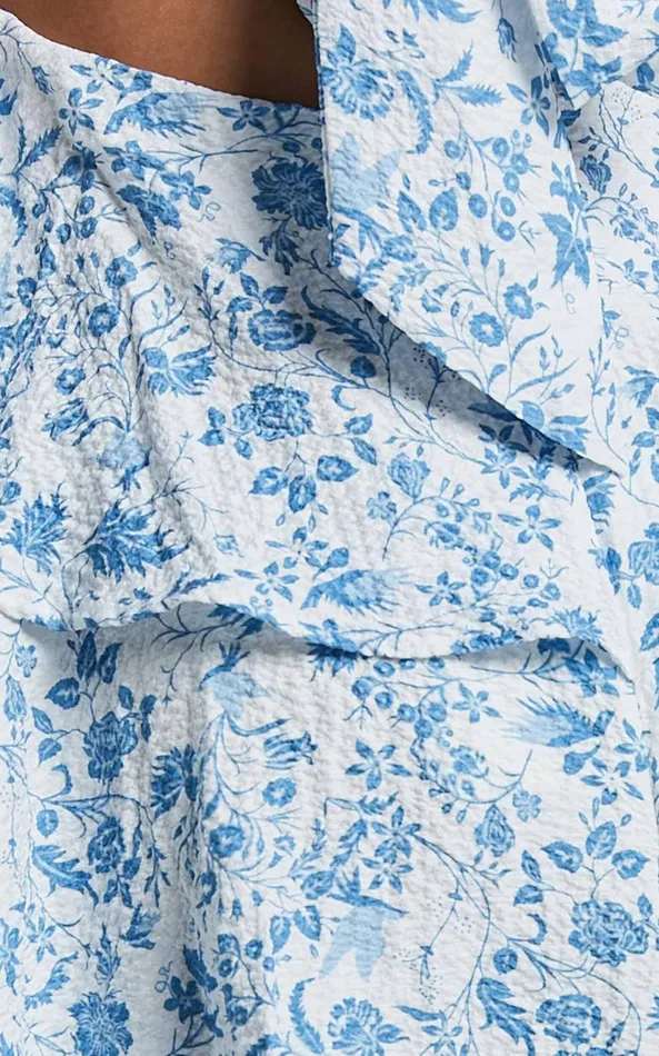 Showpo Lorma Midi Dress 8211 Ruched Layered Dress In Blue Floral Women Dresses