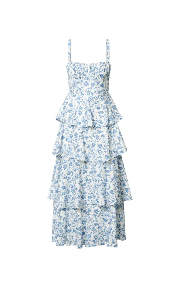 Showpo Lorma Midi Dress 8211 Ruched Layered Dress In Blue Floral Women Dresses