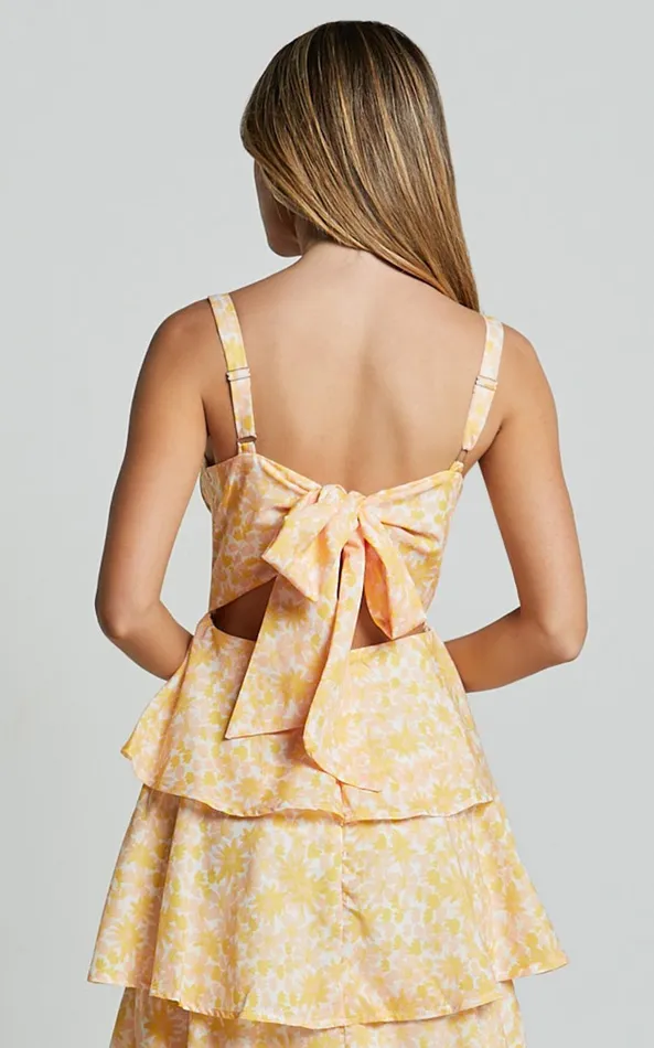 Showpo Lorma Midi Dress 8211 Ruched Layered Dress In Orange Floral Women Dresses