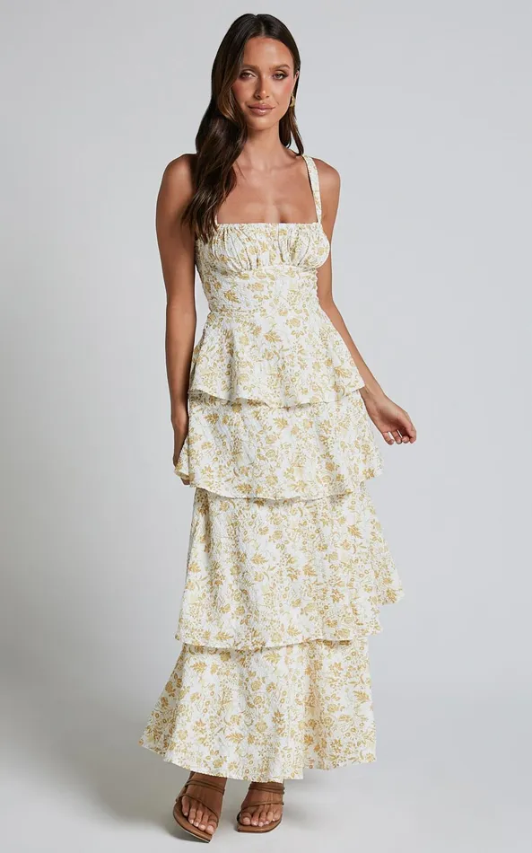 Showpo Lorma Midi Dress 8211 Ruched Layered Dress In Yellow Women Dresses