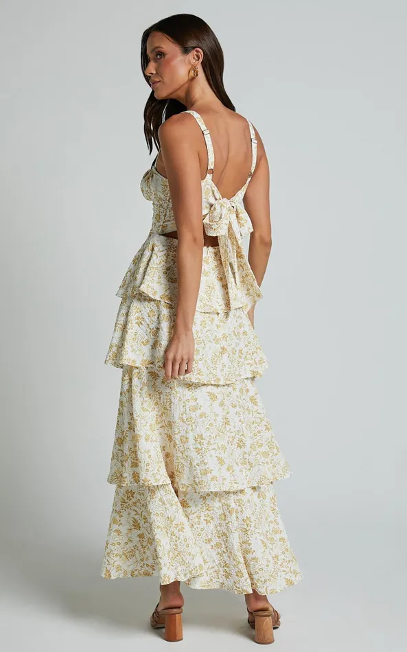 Showpo Lorma Midi Dress 8211 Ruched Layered Dress In Yellow Women Dresses