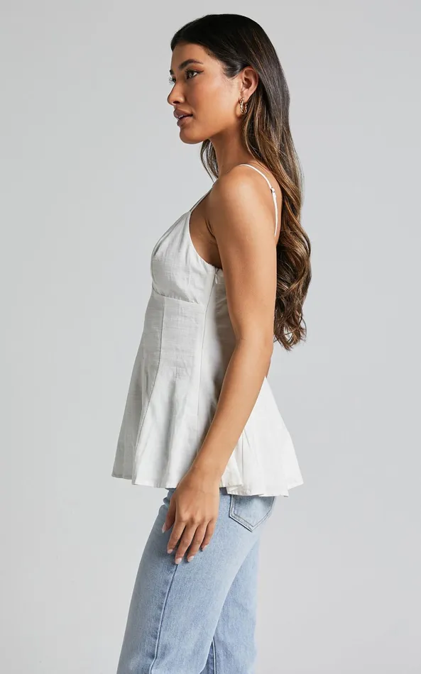 Showpo Louella Top 8211 Strappy Panel Seam Peplum Cami In White Women Tops