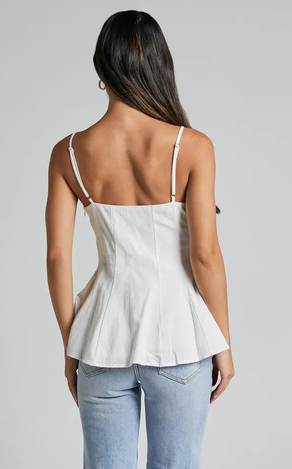 Showpo Louella Top 8211 Strappy Panel Seam Peplum Cami In White Women Tops