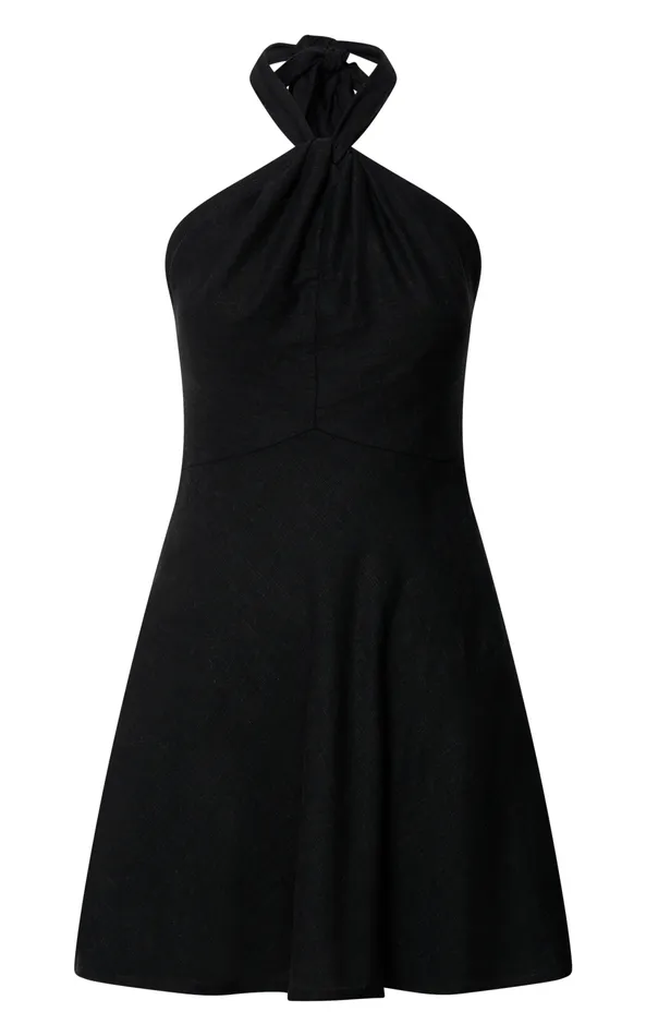 Showpo Louie Mini Dress 8211 Linen Look Halter Neck Dress In Black Women Dresses