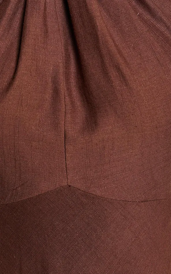 Showpo Louie Mini Dress 8211 Linen Look Halter Neck Dress In Chocolate Women Dresses