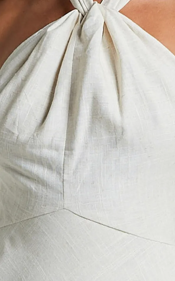 Showpo Louie Mini Dress 8211 Linen Look Halter Neck Dress In Natural Women Dresses