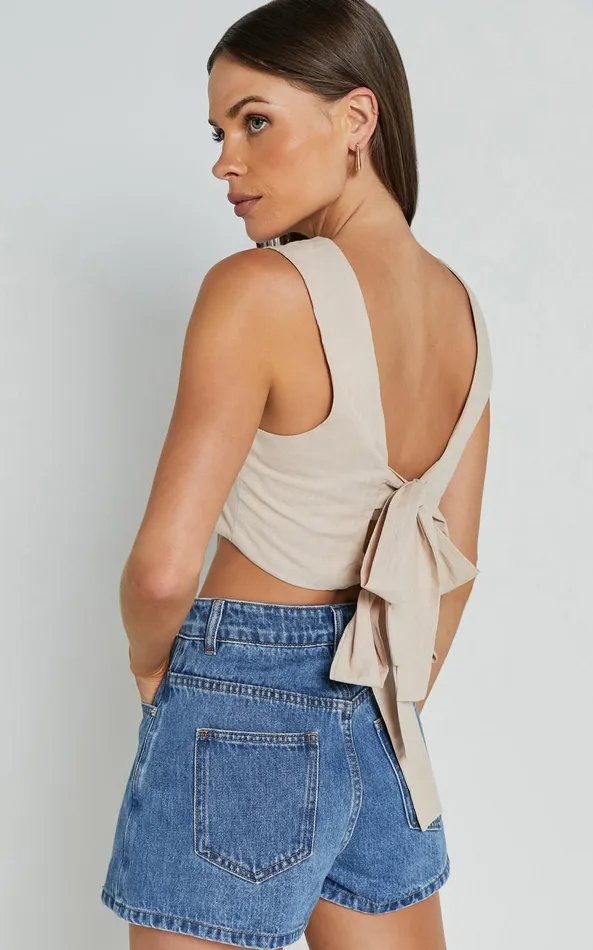 Showpo Loxley Top 8211 Tie Up Top In Natural Women Tops