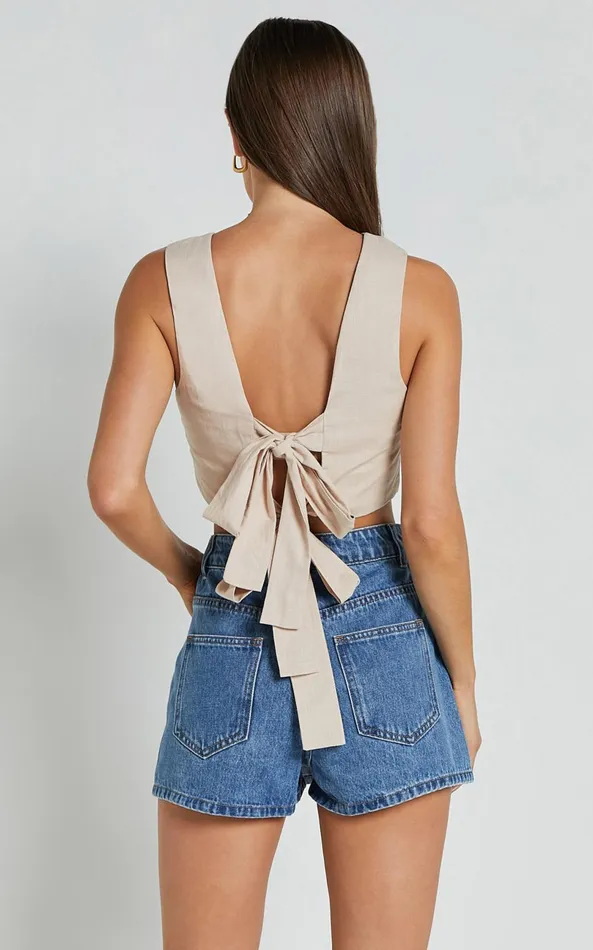 Showpo Loxley Top 8211 Tie Up Top In Natural Women Tops