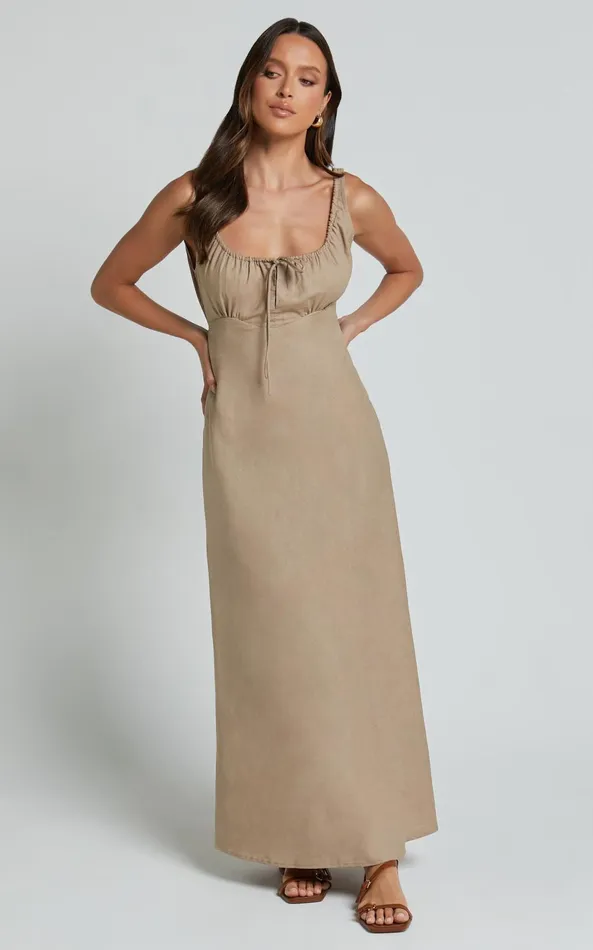 Showpo Lucas Midi Dress 8211 Ruched Bust Linen Look Dress In Tobacco Women Dresses Showpo Lucas Midi Dress 8211 Ruched Bust Linen Look Dress In Tobacco Women Dresses