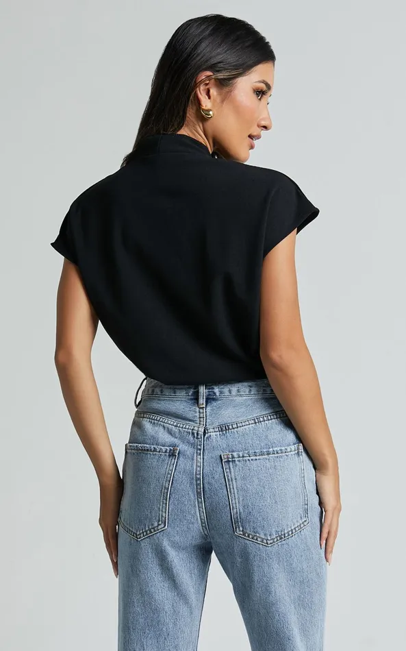 Showpo Lucianne Top 8211 Short Sleeve Draped Top In Black Women Tops