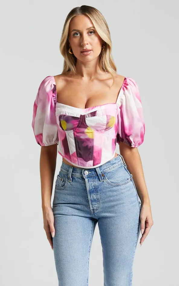 Showpo Lucienna Top 8211 Sweetheart Blouson Puff Sleeve Corset In Zinnia Bloom Women Tops Showpo Lucienna Top 8211 Sweetheart Blouson Puff Sleeve Corset In Zinnia Bloom Women Tops