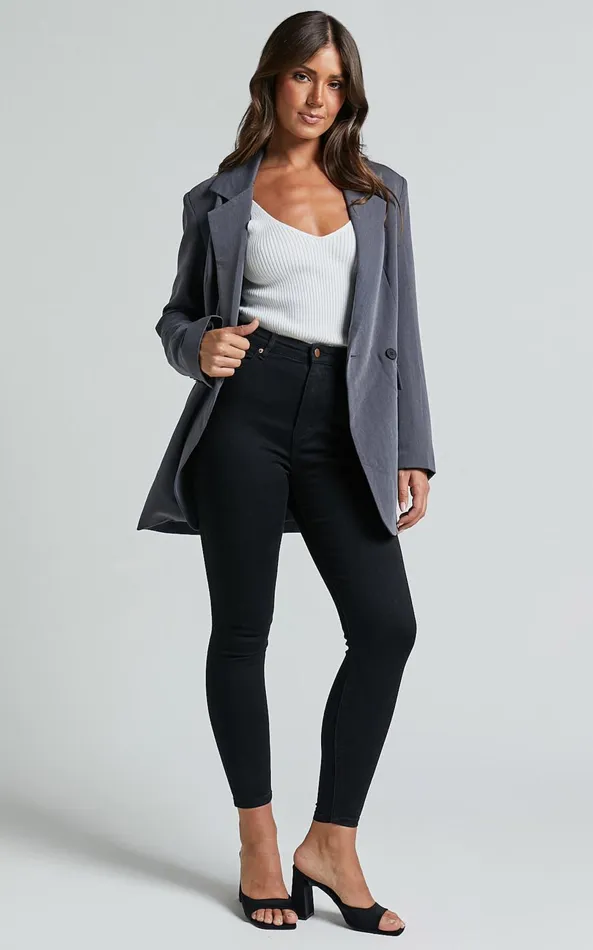 Showpo Lucilla Jeans 8211 High Waisted Contour Fitted Denim Jeans In Black Wash Women Curve Clothes
