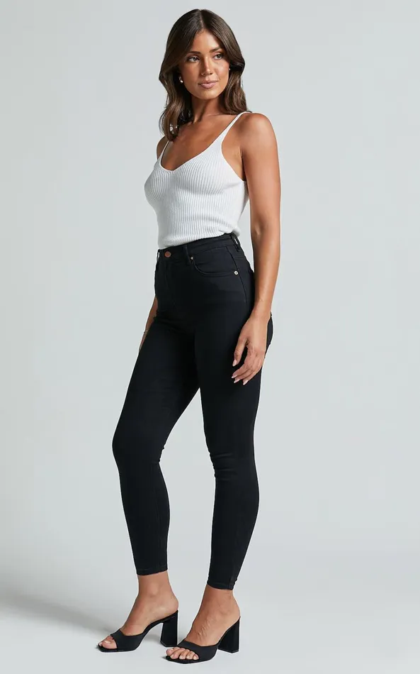 Showpo Lucilla Jeans 8211 High Waisted Contour Fitted Denim Jeans In Black Wash Women Curve Clothes