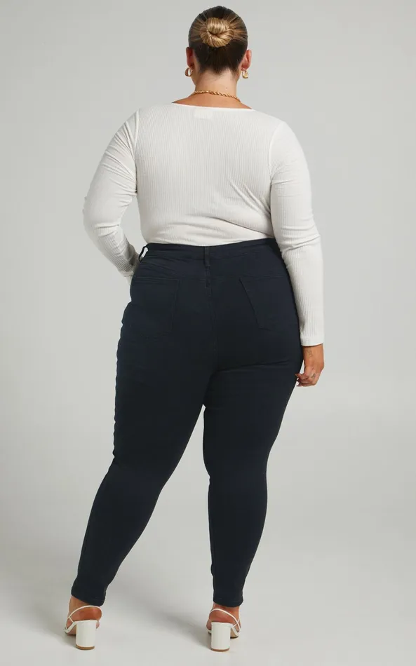 Showpo Lucilla Jeans 8211 High Waisted Contour Fitted Denim Jeans In Black Wash Women Curve Clothes