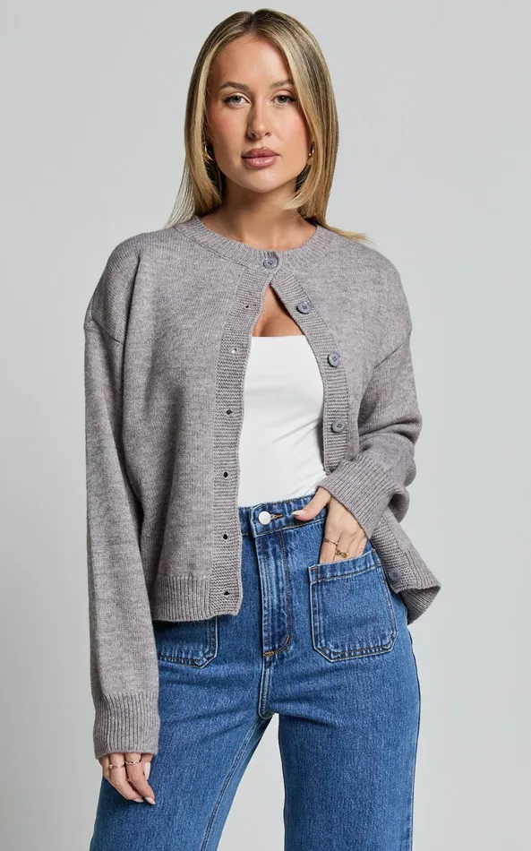 Showpo Lucille Cardigan 8211 Button Through Scoop Neck Knit Cardigan In Grey Women Knitwear Showpo Lucille Cardigan 8211 Button Through Scoop Neck Knit Cardigan In Grey Women Knitwear