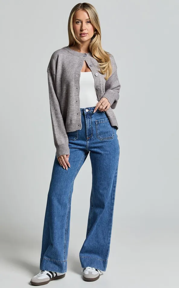 Showpo Lucille Cardigan 8211 Button Through Scoop Neck Knit Cardigan In Grey Women Knitwear
