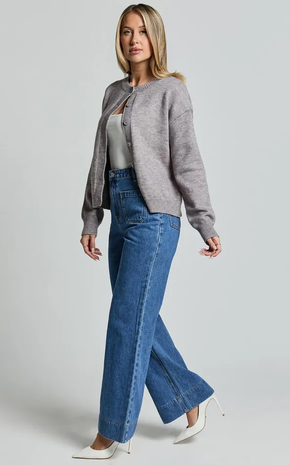 Showpo Lucille Cardigan 8211 Button Through Scoop Neck Knit Cardigan In Grey Women Knitwear