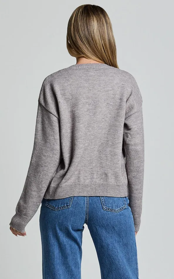 Showpo Lucille Cardigan 8211 Button Through Scoop Neck Knit Cardigan In Grey Women Knitwear
