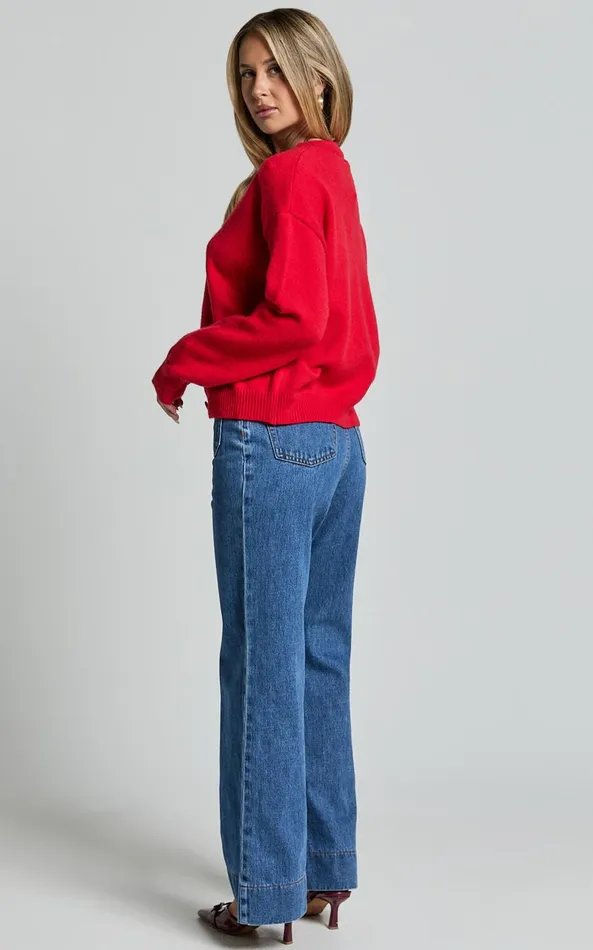 Showpo Lucille Cardigan 8211 Button Through Scoop Neck Knit Cardigan In Red Women Knitwear