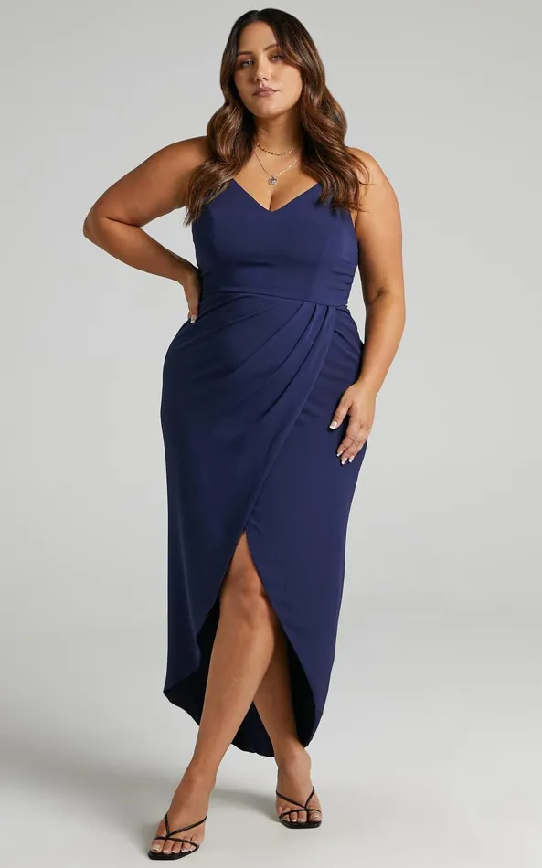 Showpo Lucky Day High Low Maxi Dress In Navy Women Curve Clothes