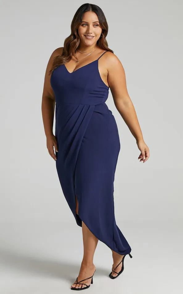 Showpo Lucky Day High Low Maxi Dress In Navy Women Curve Clothes