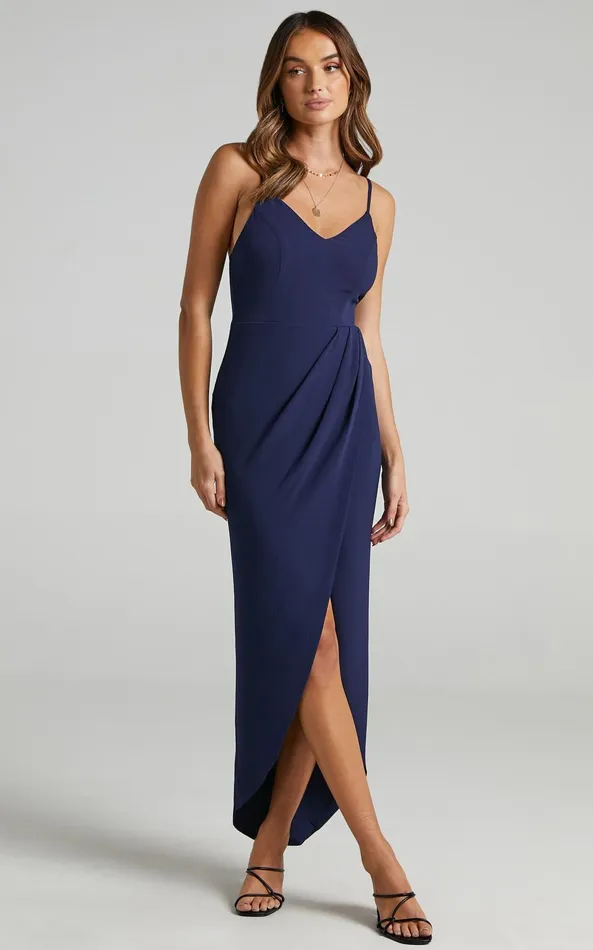 Showpo Lucky Day High Low Maxi Dress In Navy Women Curve Clothes